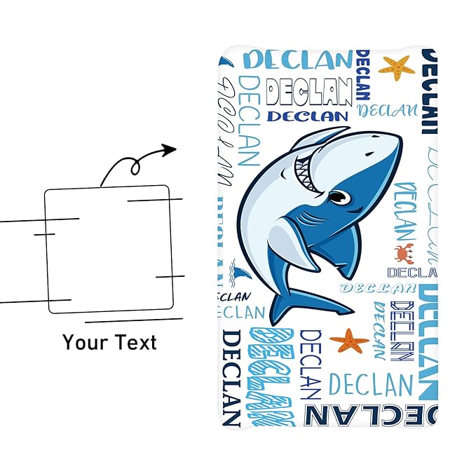 Personalized Toddler Changing Pad Cover - Custom 2 Piece Blue Shark Comfortable Changing Pad Covers for Baby Boys and Girls, Birthday Gift for Toddlers