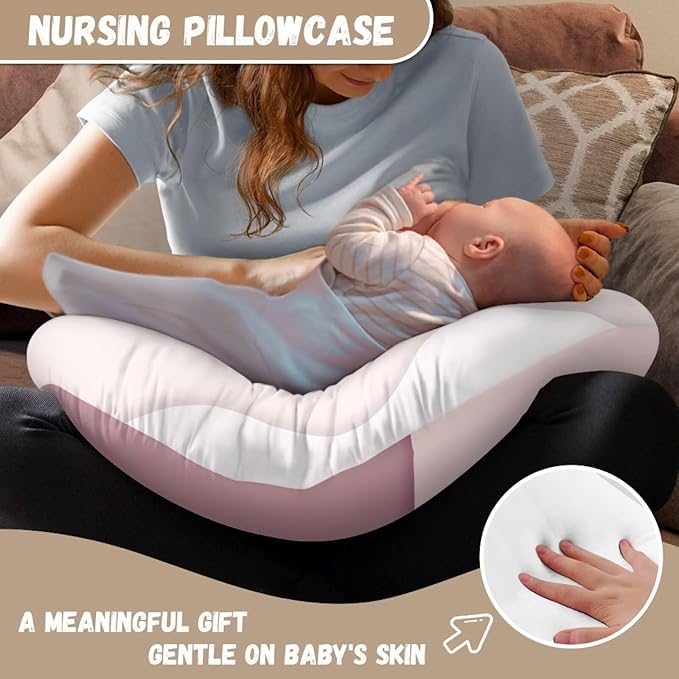 Newborn Nursing Pillow Covers, Soft and Comfortable Nursing Cover for Breastfeeding Pillows,Cute Cat Pillow Slipcover for Baby Girls Boys,Gradient Wave Pink (Cover Only)