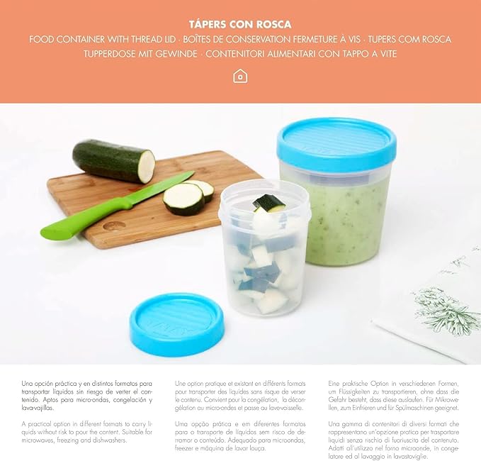 TATAY Food Storage, Airtight, 0.6L of Capacity, Screw Lid, BPA free, Suitable Microwave and Dishwasher, Blue. Measures: 8,5 x 8,5 x 16,5 cm