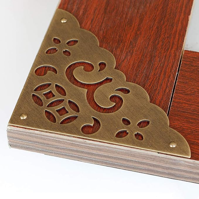 4Pcs 4"/10.3cm Large Size Antique Brass Hollow Pattern Corner Protectors Vintage Hardware Desk Edge Wooden Jewelry Gift Box Cabinet Corner Guard
