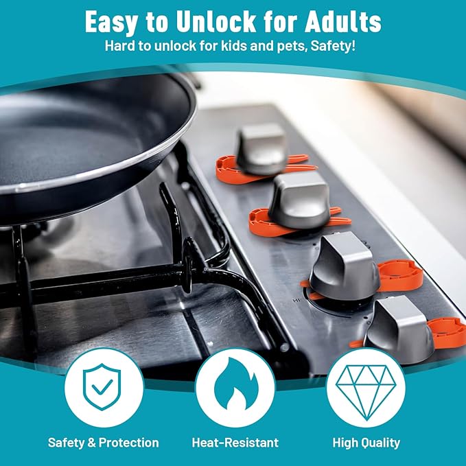 Stove Locks Child Safety, 5 Pack Stove Knob Locks with Universal Size, Clear View Stove Knobs Locks for Kids and Pets Proof