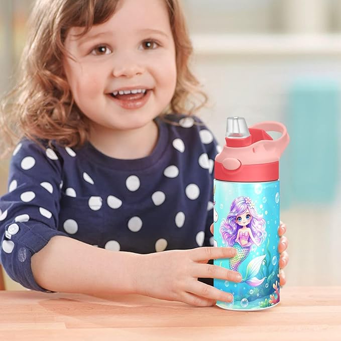 Unicorn Cat with Wings Insulated Water Bottle 20 oz with Straw and Carry Handle Galaxy Space Stars Boys Girls Bottle Vacuum Stainless Steel Bottles Leak-Proof for Sports Travel and School