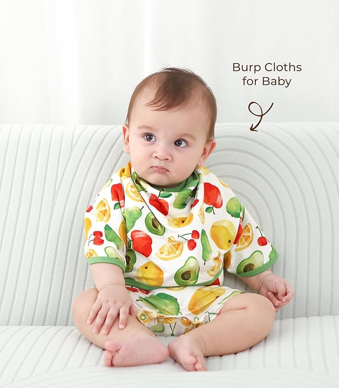 Burp Cloths for Baby Boys and Girls,3-Pack Extra Absorbent Burping Cloth Baby Washcloths Towel for Unisex, Viscose Made from Bamboo Sun/Fruit/Blue Egg One Size