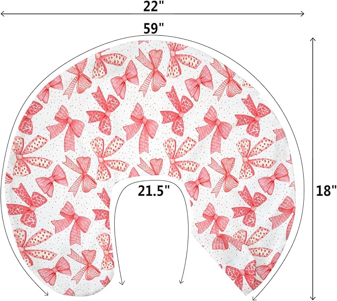 Red Bows Baby Nursing Pillow Covers for Girl Red Hair Bows Leopard Stripes Nursing Slipcovers for Breastfeeding Pillows Valentine Hearts Love Soft Stretchy Removable Cover for Newborn Infant