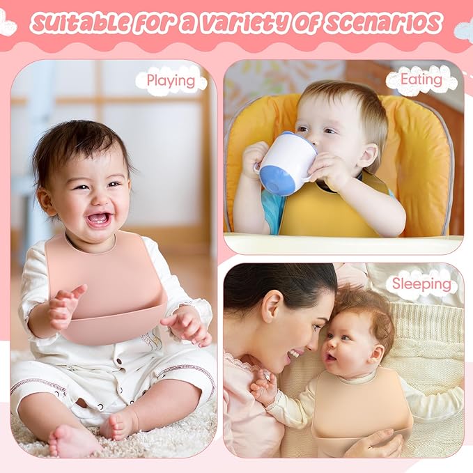 Mepase Silicone Bibs for Babies Waterproof Silicone Bibs Soft Adjustable Baby Feeding Unisex Kid Eating Supplies