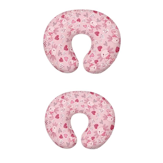 Pink Axolotl and Love Heart Breastfeeding Pillow Cover Slipcover for Breastfeeding Pillows, Soft and Stretchy Safely Breastfeeding Pillow Cover Breathable and Washable