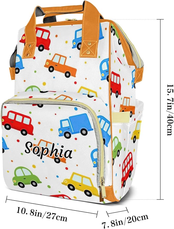 Cute Trucks Cars Vehicles Diaper Bag Backpack Multifunction Bags with Changing Pad Unisex Stylish Travel Back Pack Nappy Custom Bag for Moms Dads