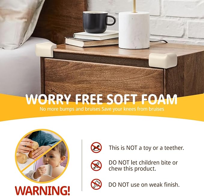 Edge Corner Protector Baby Proofing, Hefty-Fit Heavy-Duty Soft NBR Rubber Foam, Furniture Fireplace Safety Bumper Guard, Off-White