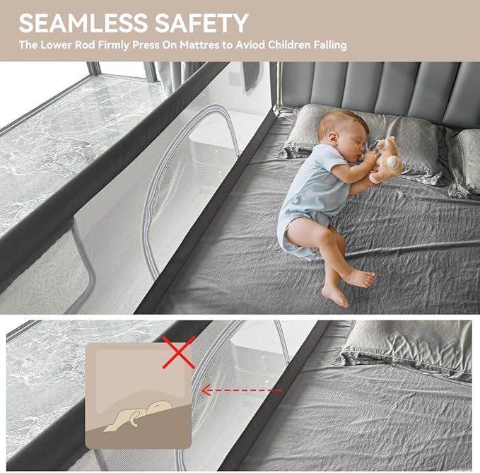 Bed Rail for Toddlers and Kids, King Size Set Adjustable Safety Bed Guard with 28 Height Gears,Universal Bedside Rail Fit Twin/Full/Queen Mattresses