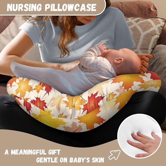 Thanksgiving Maple Leaf Nursing Pillow Cover Slipcover Cat Soft and Comfortable Maternity Breastfeeding Newborn Infant Feeding Cushion Cover Machine Wash & Quick Dry