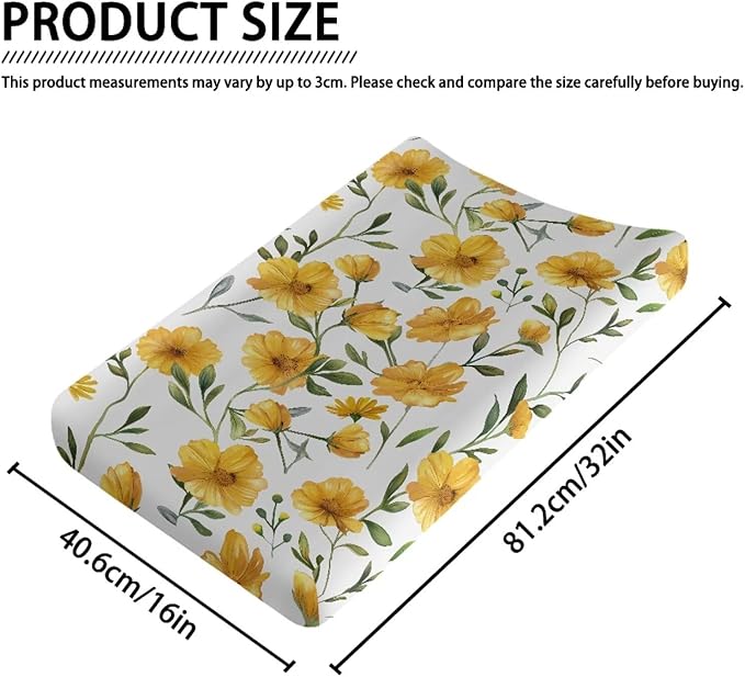Yellow Flowers Changing Pad Cover Soft Waterproof Nursery Pad Change Cover Lightweight Cozy Stretchy Changing Table Cover for Boys Girls