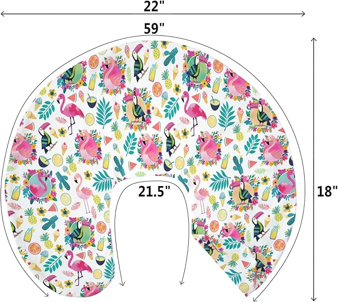 Pink Flamingo Toucan Tropical Fruits Baby Nursing Pillow Covers for Boy Girl Colorful Summer Birds Leaves Nursing Slipcovers for Breastfeeding Pillows Hawaiian Soft Stretchy Cover for Newborn Infant