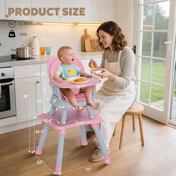 TODEFULL Baby High Chair, 8 in 1 Convertible Highchairs for Babies and Toddlers, Children Dining Booster Seat/Kids Building Block Table for Girls Boys, Baby Seat with Removable Tray, Pink