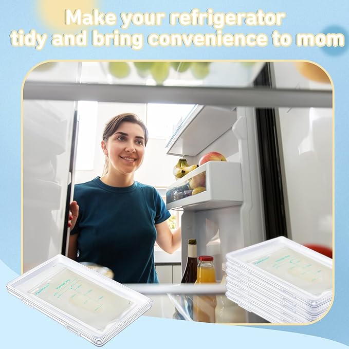 Hushee 12 Pcs Clear Flat Breast Milk Freezer Storage Organizer Space Saving Breastmilk Storage Breastmilk Freezer Tray Breastfeeding Bag Organization, 7.87 x 4.72 x 0.67 in