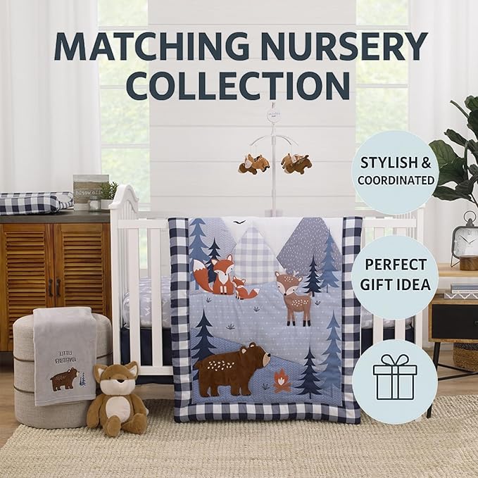 Little Love by NoJo Super Soft Changing Pad Cover - National Park Navy Buffalo Check Design, Standard Size 16" x 32" x 6"