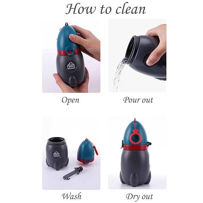 Pots Travel Urinal Portable Urinary Training Emergency Toilet for Camping Car Travel Outdoor Park Kids Boy Girl Rocket Design Grey and Blue 370ML
