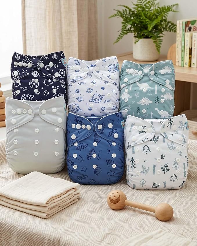 ALVABABY Baby Cloth Diapers 6 Pack with 12 Inserts Cloth Diaper Covers Adjustable Washable Reusable for Baby Girls and Boys 6DM137A