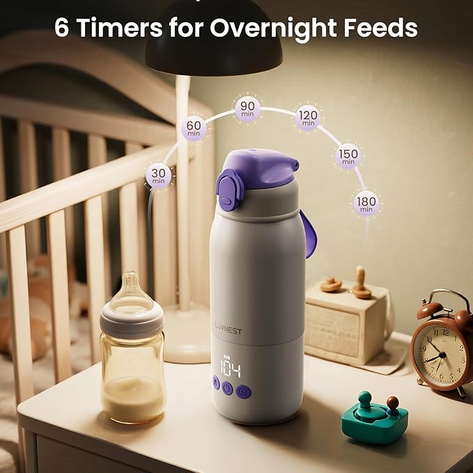 Portable Bottle Warmer for Travel, 3-Min Fast Heating Baby Bottle Warmer for Breastmilk & Formula, 12oz Rechargeable Milk Warmer with 6 Temp Settings, USB-C for Car, Airplane & Outdoor