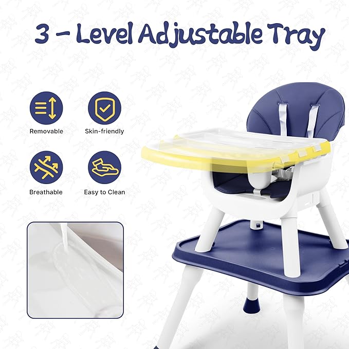 5 in 1 Baby High Chair, Toddler Chair with Removable Tray, Convertible High Chairs for Babies and Toddlers, Kids Learning Table, Building Block Table, Dining Booster Seat with Safety Harness, Blue