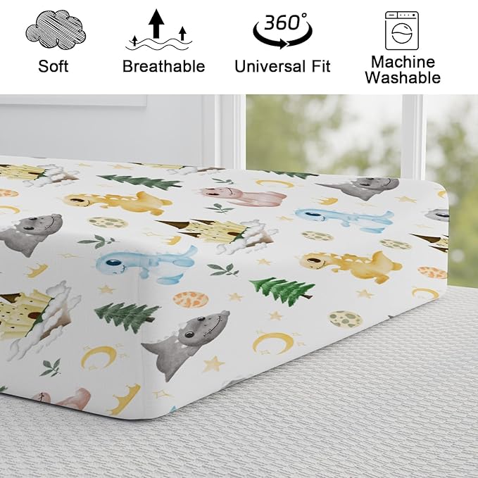 Cartoon Dinosaurs Changing Pad Covers Cute Dragon Castle Moon Stars Trees Leaves Change Table Sheets for Boys Girls Soft Baby Dinosaur Stretchy Snug Fitted Diaper Changing Table Mats 32''x16''