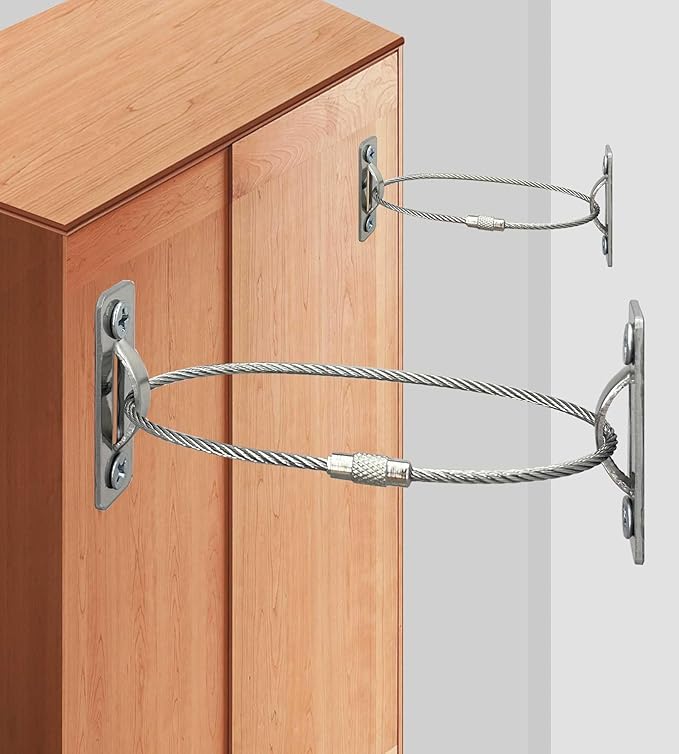 6 Sets Anti Tip Furniture Anchors for Baby Proofing, Earthquake Straps, Furniture Secure to wall Anchors, Childproof and Home Safety, 10in
