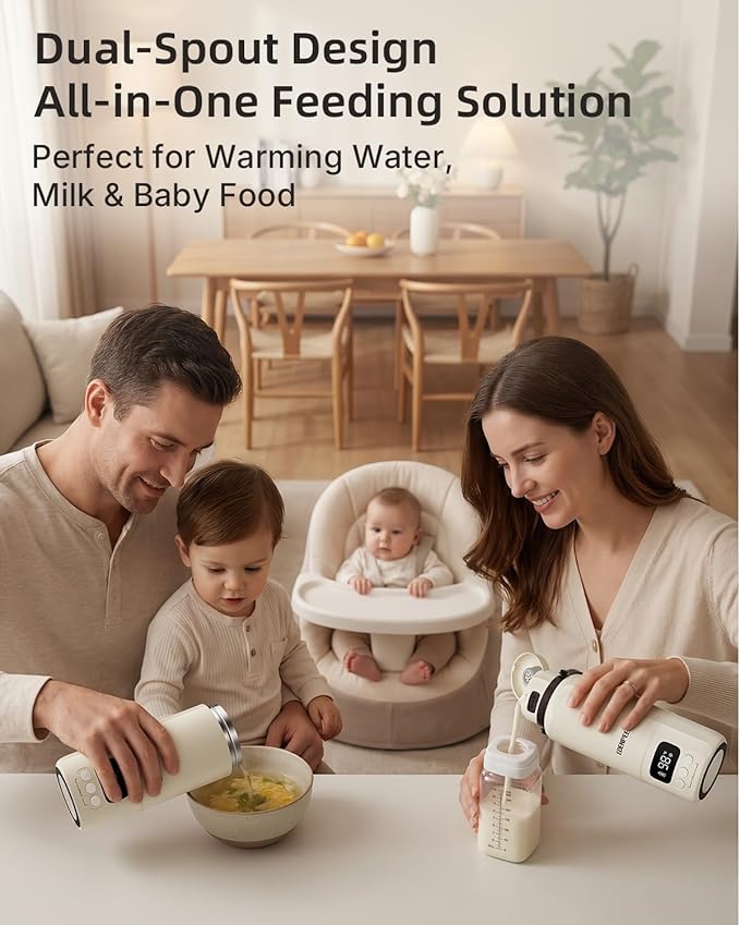 Portable Bottle Warmer for Travel,Typ-C&AC Dual Power Mode with Built-in Sterilizer,Baby Milk Warmer On The Go and 120W Fast Heating Breastmilk,Formula,Water,3” Wide Mouth&17oz Large Capacity
