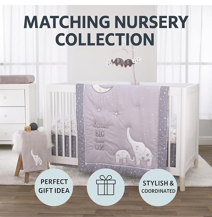 Little Love by NoJo Dream Big Little Elephant Grey Super Soft Changing Pad Cover