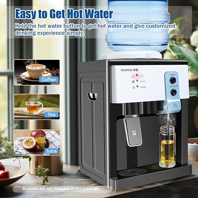 Top Loading Desktop Water Cooler Dispenser, 500W 110V Countertop Hot & Cold Water Coolers Drinking Fountain Portable Water Warmer for Home Bedroom Studio Office Grocery Store