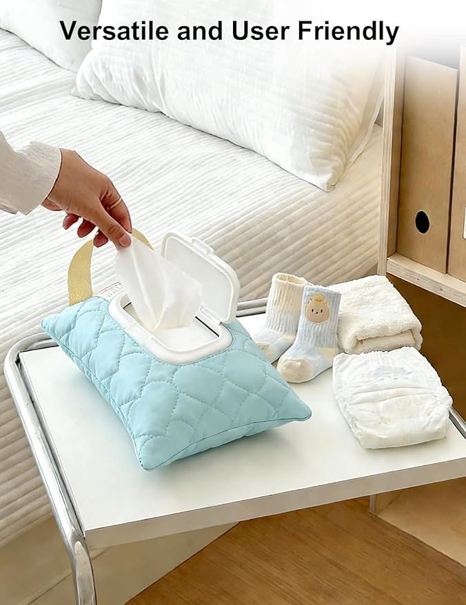 Reusable Baby Wipe Cover Fabric Quilted, Universal Size Travel-Friendly Baby Wipes Bag with Zipper Compatible with HUGGIES,WaterWipes,Pampers,Johnson and More Brands (Green)