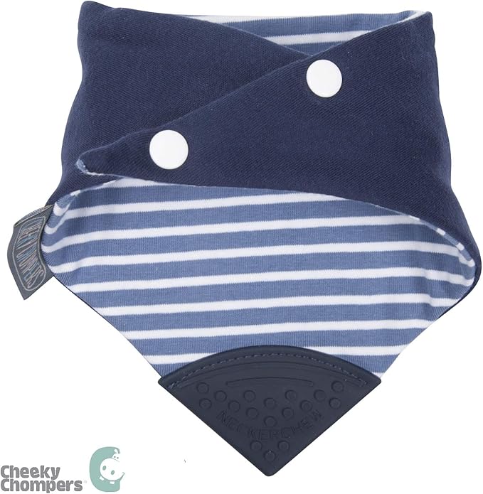 Cheeky Chompers Neckerchew Teething Bib, 2-in-1 Bandana Style Bib w/Food Grade Silicone Teether