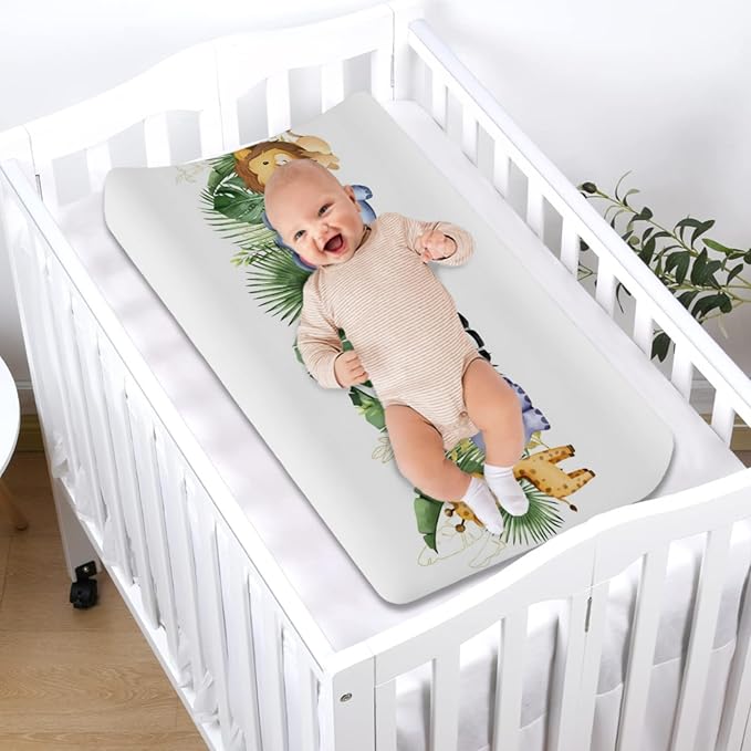 Changing Pad Covers Jungle Safari Animals Tropical Leaves Flowers Unisex Diaper Change Table Sheets for Boys Girls Ultra Soft Breathable Stretchy Snug Fitted Baby Diaper Changing Cover 32''x16''