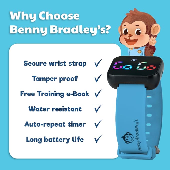 Potty Training Watch & Board Book for Kids – A Water Resistant Potty Reminder Device for Boys & Girls - Train Your Toddler with Fun Musical or Vibration Reminders and Printed Board Book (Blue)