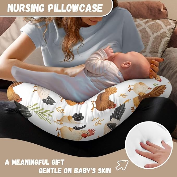 Chicken Breastfeeding Pillow Cover for Baby Girl Nursing Pillow Cover Removable Nursing Pillow Case for Newborn Boys Fits The Pillow for Breastfeeding and Bottle Feeding White