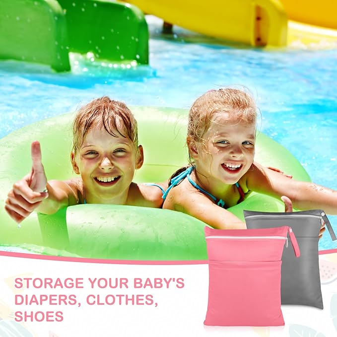 Angel Love 2 Pack Baby Cloth Diaper Wet/Dry Bags with Two Zippered Pockets, Travel, Beach, Pool, Gym Bag for Swimsuits or Wet Clothes, Waterproof Washable Reusable, P0709