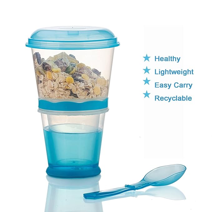 Cereal On the Go Cups Breakfast Drink Cups Portable Yogurt and Cereal To-Go Container Cup (Blue)