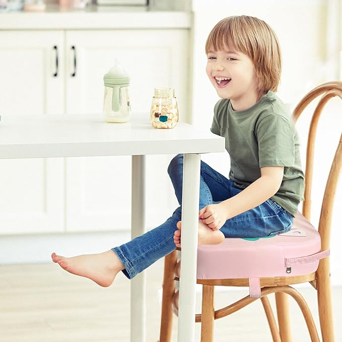 Eiury Toddler Booster Seat for Dining Table, Portable Kids Booster Seat with Safety Buckles Portable Increasing Booster Cushion with Non-Slip Bottom (Pink Rabbit)
