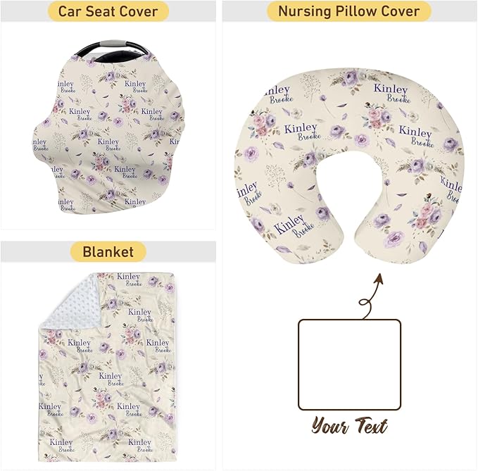 Customizable Flowers Baby Nursing Pillow Cover - Add Your Baby's Name, Ultra-Soft Stretch Fabric, Fits Standard Nursing Pillows, Ideal for Baby Showers Style 16
