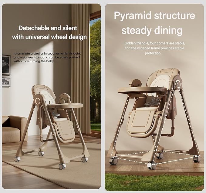 Nine point nine Electric Bluetooth Smart PU Leather High Chair with Swinging Function, Baby High Chairs for Babies and Toddlers, Baby Feeding Chairs Seat, Double Tray, Removable Wheels (E8121 Grey)
