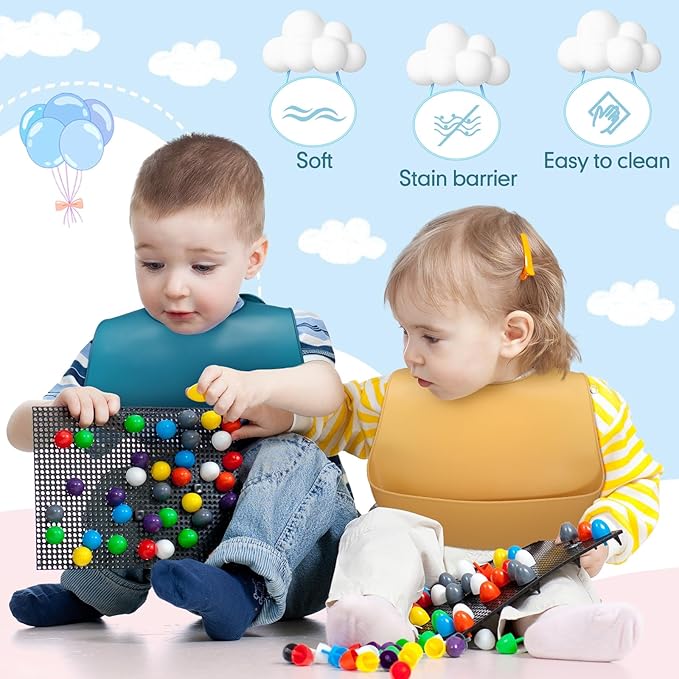 Mepase Silicone Bibs for Babies Waterproof Silicone Bibs Soft Adjustable Baby Feeding Unisex Kid Eating Supplies
