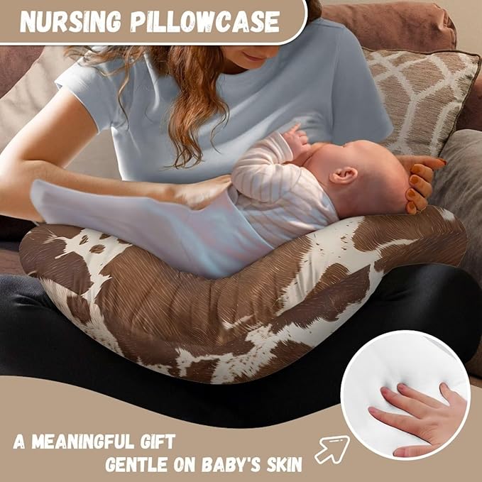 Brown Cow Hide Nursing Pillow Cover for Baby Girl Boy Stretchy Breastfeeding Pillow Slipcover with Hidden Zipper Nursing Pillow Covers for Breastfeeding Moms Nursing Protective Case Camo