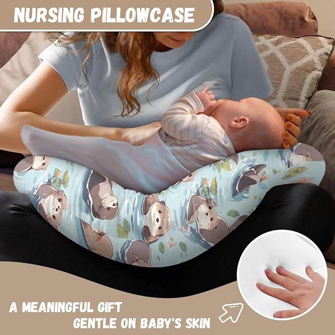Jeiento Blue Sea Animal Otter Nursing Pillow Covers Cartoon Pillow Covers Comfortable Breastfeeding Pillow Slipcover Ultra Soft Pillowcase for Infant & Baby Safely Feeding Pillow Covers