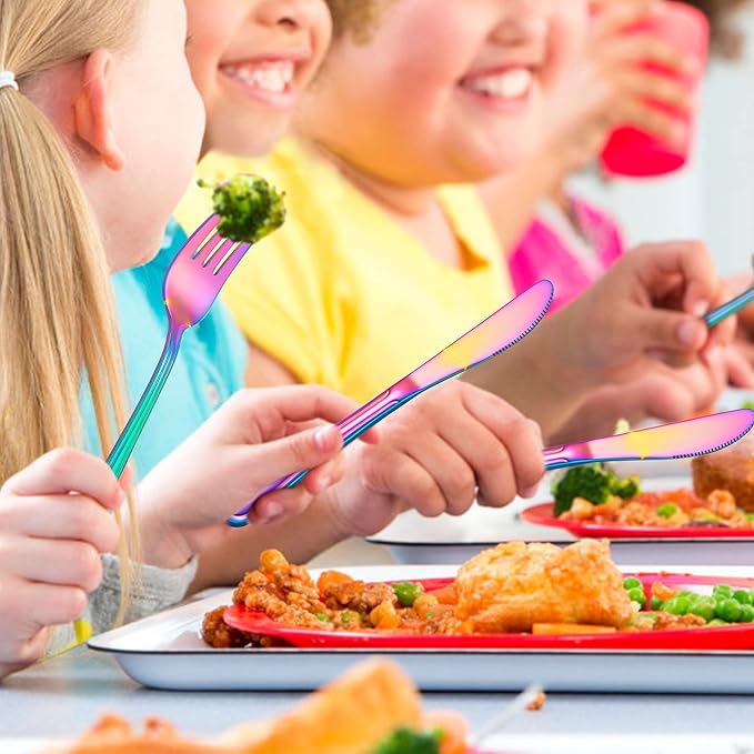 LIANYU 6-Piece Kids Forks and Spoons Silverware Set, Rainbow Children Toddler Utensils Set, Stainless Steel Child Flatware Cutlery for Home Preschools, Dishwasher Safe