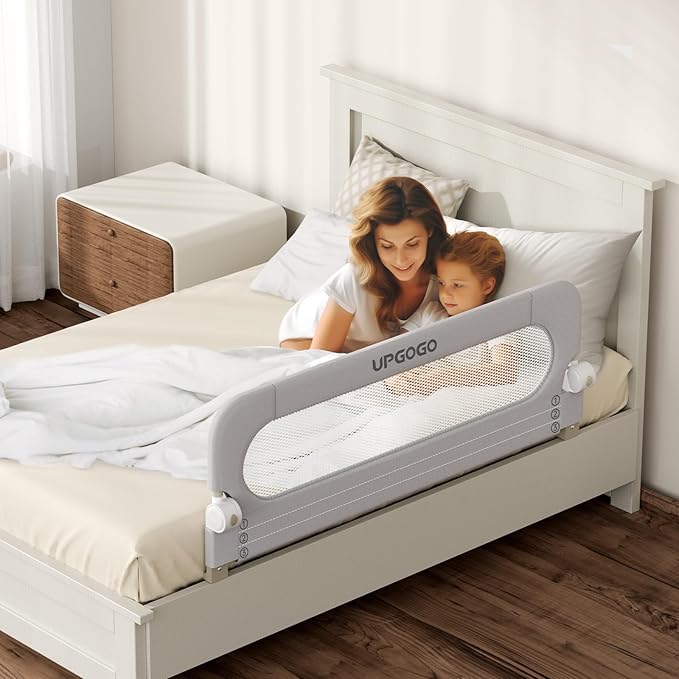 UPGOGO Folding Bed Rail for Toddlers,Baby Bed Rail Guard with Reinforced Anchor Safety System,Fit Bunk,Full Size,Queen,King,Twin(Grey,59"x23.6")