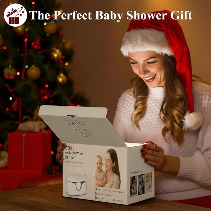 Portable Baby Wipe Warmer - Cordless Rechargeable Wet Wipes Dispenser for Travel Battery Operated with Nightlight Temperature Control for On the Go