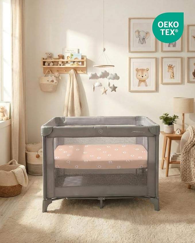 Pack and Play Sheets Fitted - 2 Pack Mini Crib Sheets for Pack N Play Mattress - Unisex Playard Microfiber Bedding for Boys & Girls - Soft, Breathable & Wrinkle Free - Oeko-Tex, 38 x 26in - Daisy's