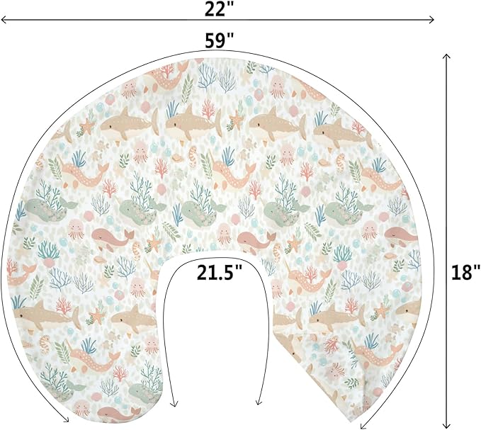 Girly Whale Baby Nursing Pillow Covers for Boy Girl Narwhal Shark Jellyfish Corals Nursing Slipcovers for Breastfeeding Pillows Boho Sea Ocean Animals Leopard Soft Stretchy Cover for Newborn Infant
