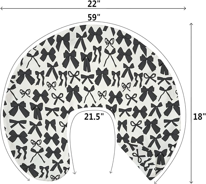 Black Bows Baby Nursing Pillow Covers for Girl Boy Valentine Bows Nursery Feeding Pillowcase for Breastfeeding Pillows Spring Black Ribbons Soft Stretchy Removable Slipcovers for Newborn Infant