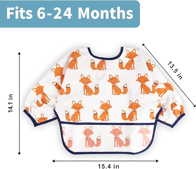 3 Pcs Long Sleeved Bib Set|Baby Waterproof Bibs with Pocket Bundle|Toddler Bib with Sleeves|Stain Resistance Smock 6-24 Month