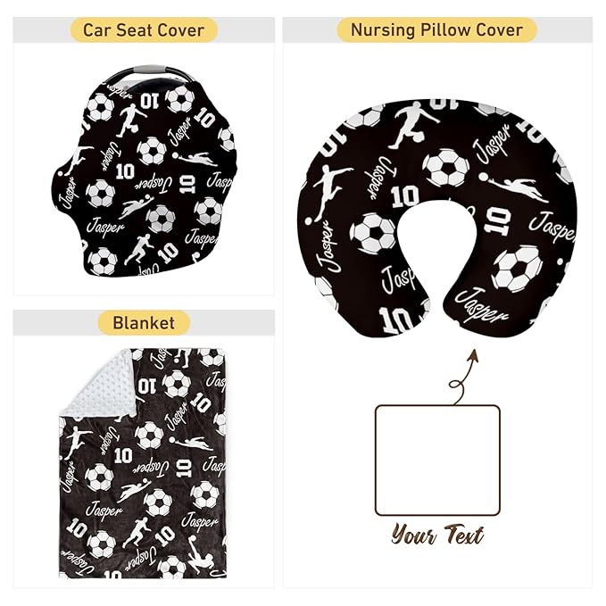 Baby Nursing Pillow Cover - Personalized Name Soccer Theme Breastfeeding U-Shaped for Bottle Feeding, Ultra Soft Comfortable Breastfeeding Pillow Cover for Infants Baby Boys and Girls