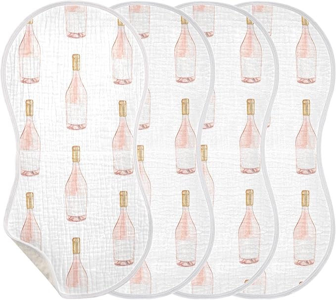 vvfelixl Baby Burp Cloths Watercolor Rose Wine Bottle Baby Newborn Cotton Burping Cloths Set Baby Washcloths 4 Pack